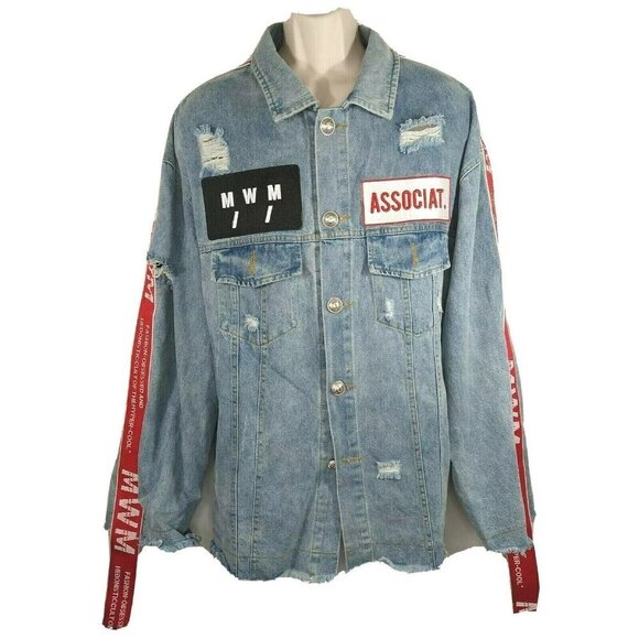 Mod Wave Movement Denim Jean Jacket Button Up XL